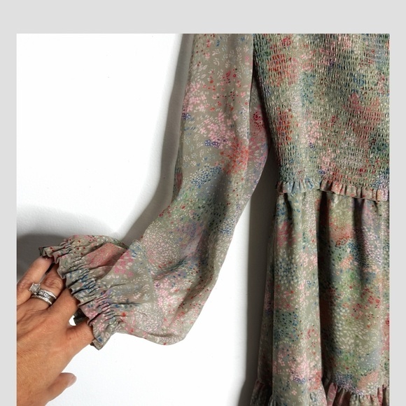 NWT Aritzia Wilfred Tempest Dress Plus Size Sage Multi Long Sleeve Shirred Top - Picture 9 of 16